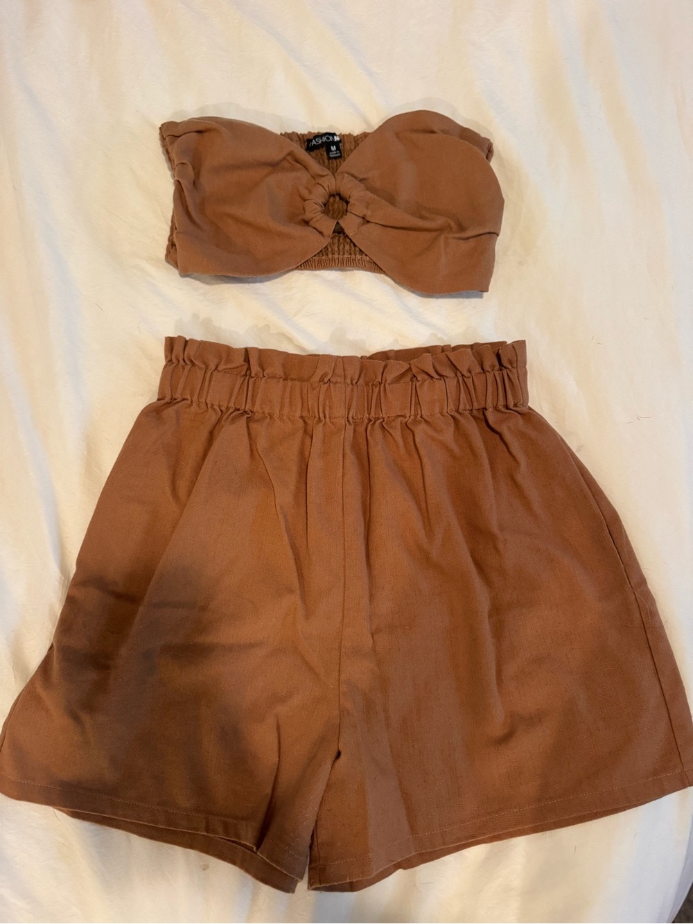 High-Waist Paperbag Shorts - Brown